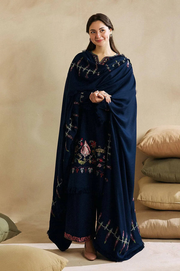 ZARA SHAH JAHAN-3PC UNSTITCHED DHANAK EMBROIDERED SHIRT WITH DHANAK EMBROIDERED SHAWL AND EMB TROUSER-4221