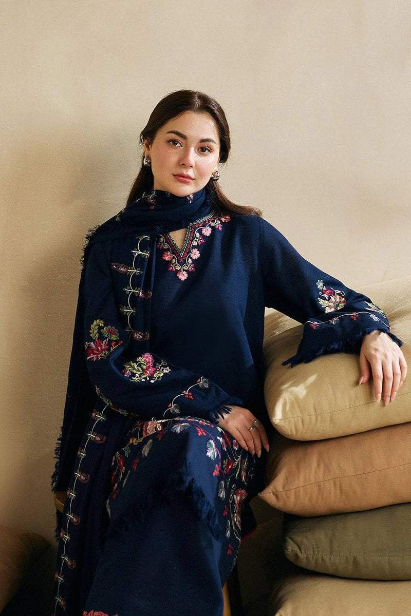 ZARA SHAH JAHAN-3PC UNSTITCHED DHANAK EMBROIDERED SHIRT WITH DHANAK EMBROIDERED SHAWL AND EMB TROUSER-4221