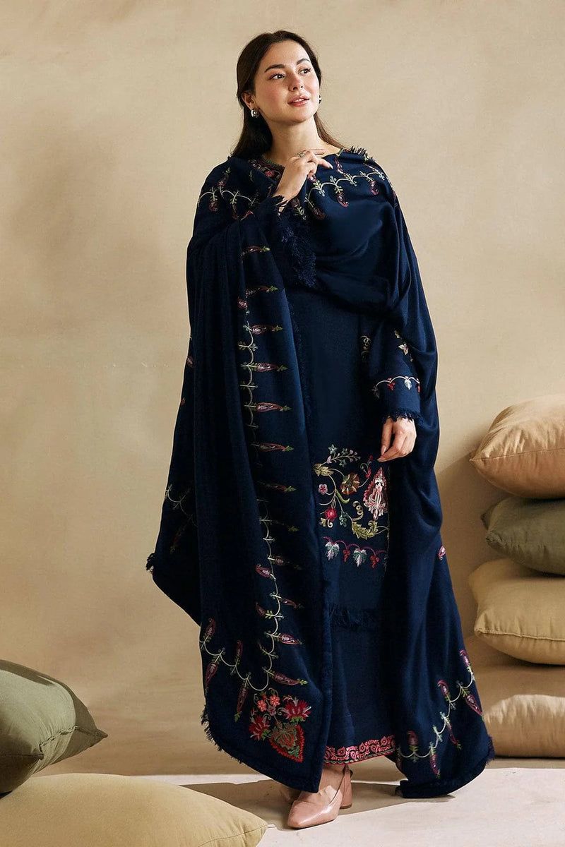 ZARA SHAH JAHAN-3PC UNSTITCHED DHANAK EMBROIDERED SHIRT WITH DHANAK EMBROIDERED SHAWL AND EMB TROUSER-4221