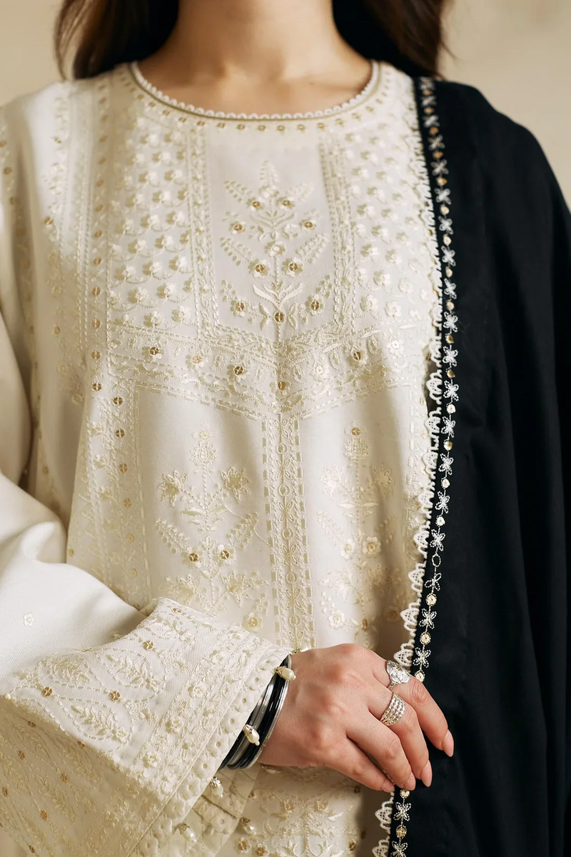 ZARA SHAHJAHAN-3PC DHANAK EMBROIDERED SHIRT WITH SLUB DHANAK EMBROIDERED SHAWL-BIC-4010