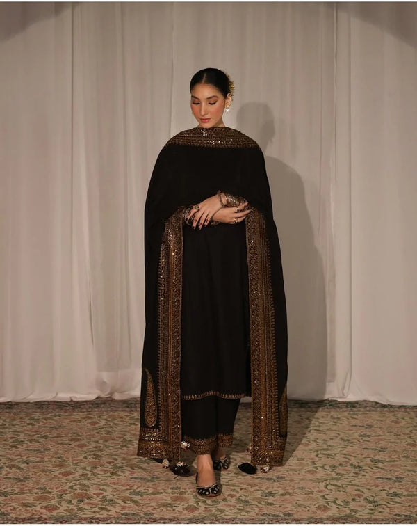Niraksh - Dhanak 3PC Unstitched Embroidered Shirt with Organza Sequins Embroidered Dupatta- 13373