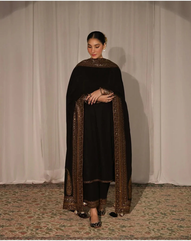 Niraksh - Dhanak 3PC Unstitched Embroidered Shirt with Organza Sequins Embroidered Dupatta- 13373