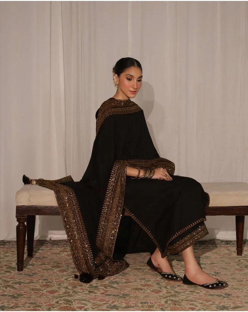 Niraksh - Dhanak 3PC Unstitched Embroidered Shirt with Organza Sequins Embroidered Dupatta- 13373