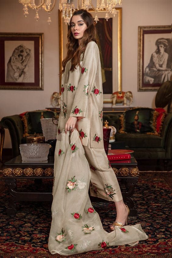 Silk 3PC Embroidered With Organza Embroidered Dupatta-11316