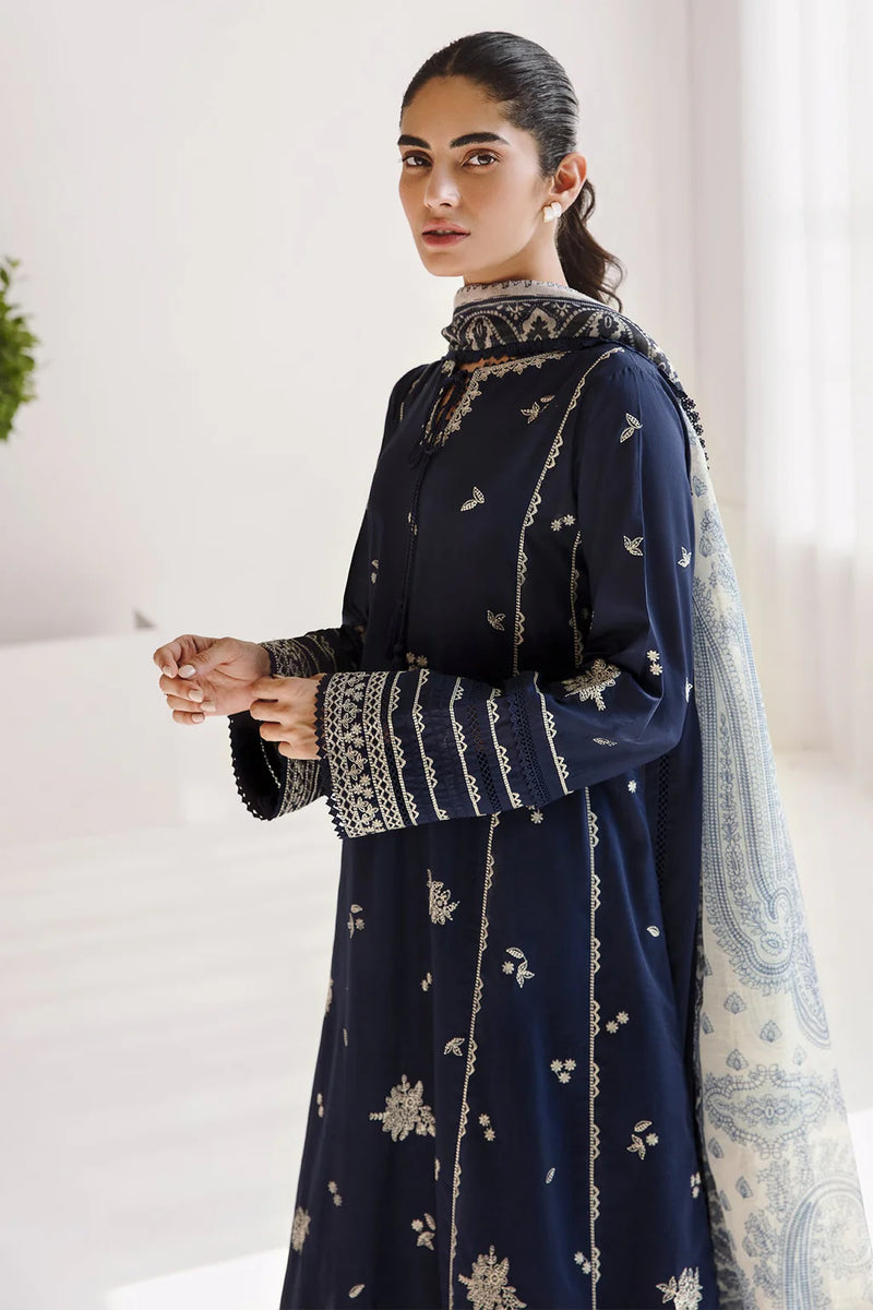 JAZMIN-3PC DHANAK SEQUENCE EMBROIDERED SHIRT WITH COUTRAI PRINTED SHAWL & DHANAK TOUSER-BIC-14182