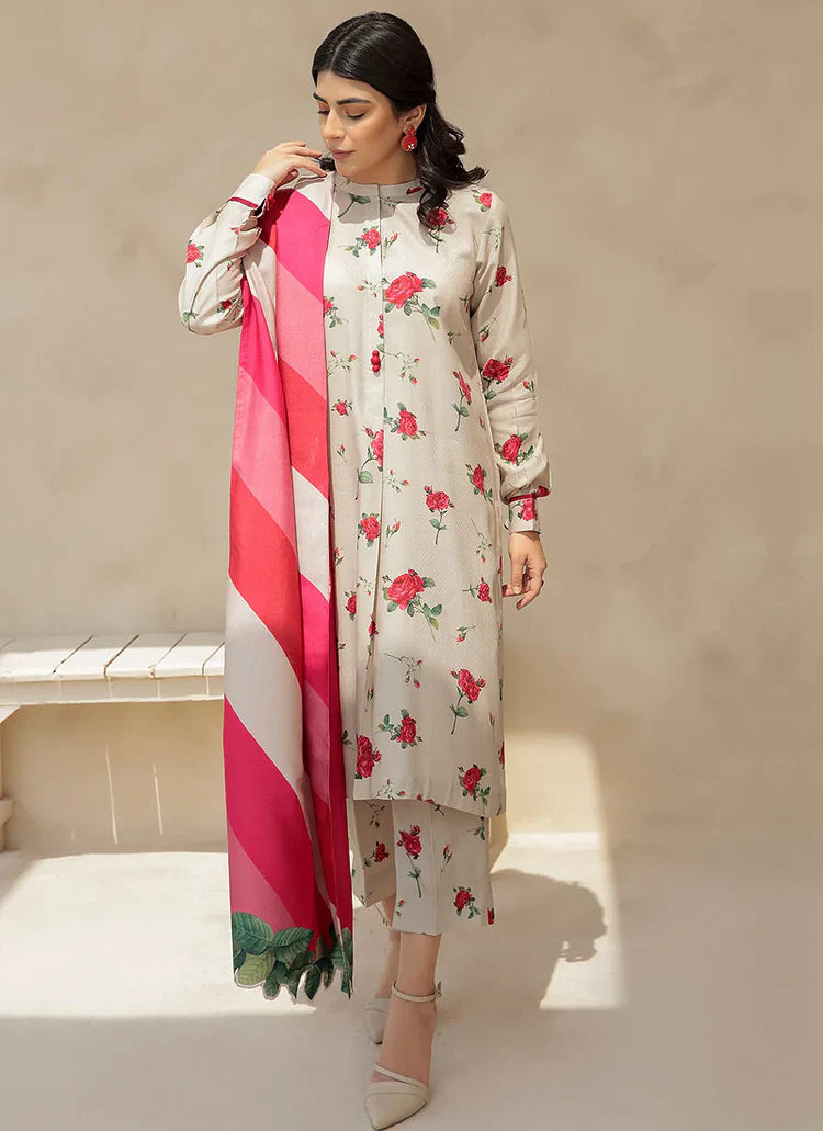 BAROUQE - 3PC UNSTITCHED KARANDI PRINTED SHIRT WITH KARANDI PRINTED DUPATTA AND TROUSER-12575