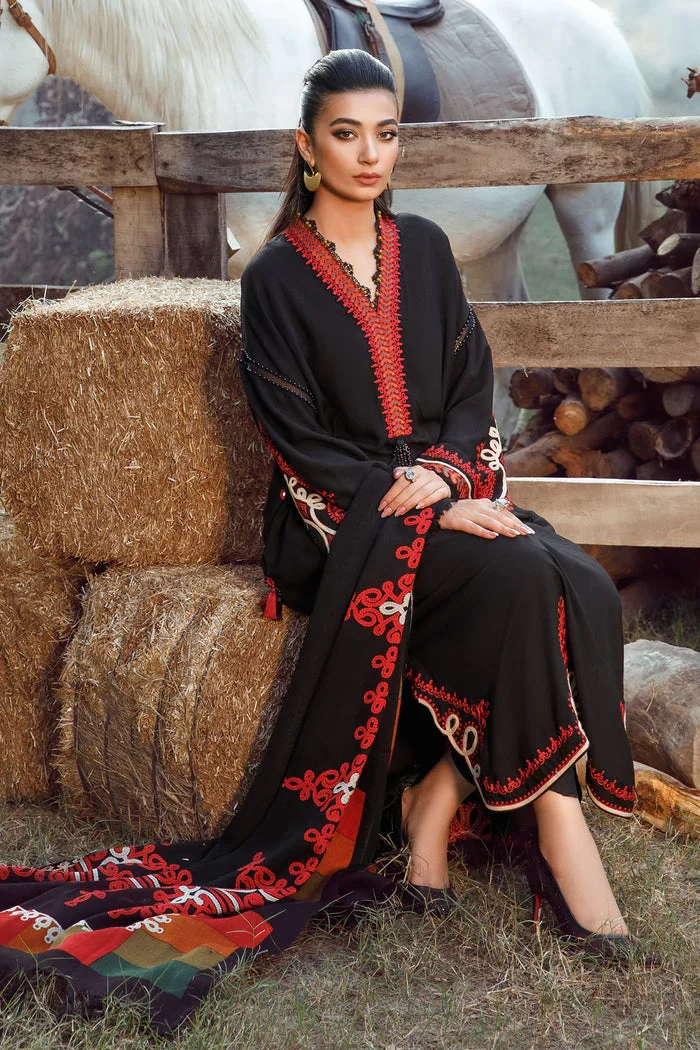 MARIA B -3PC KHADDAR HEAVY EMBROIDERED SHIRT WITH WOOL PRINT SHAWL AND TROUSER -BIC-3103 (A)