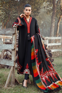 MARIA B -3PC KHADDAR HEAVY EMBROIDERED SHIRT WITH WOOL PRINT SHAWL AND TROUSER -BIC-3103 (A)