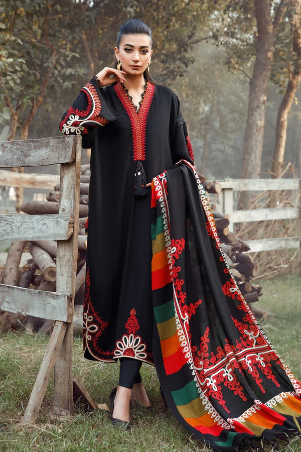 MARIA B -3PC UNSTITCHED KHADDAR HEAVY EMBROIDERED WITH COUTURE SHAWL-N 0309