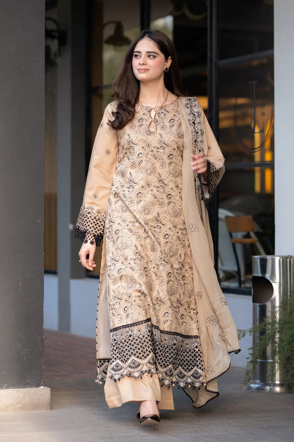 SAPPHIRE-3PC DHANAK EMBROIDERED SHIRT WITH CHIFFON EMBROIDERED DUPATTA AND TROUSER-4035