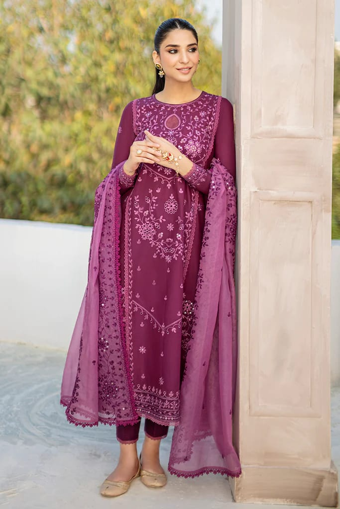 ASIM JOFA - 3PC UNSTITCHED LAWN HEAVY EMBROIDERED SHIRT WITH ORGANZA HEAVY EMBROIDERED DUPATTA - 3584