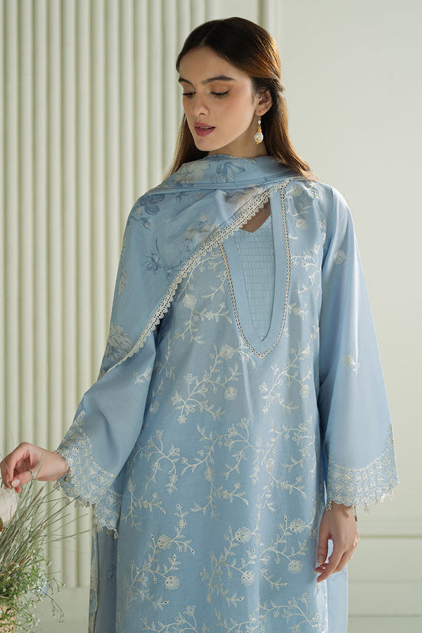 CROSS STITCH-3PC DHANAK EMBROIDERED SHIRT WITH COUTRAI PRINTED SHAWL AND TROUSER-14109