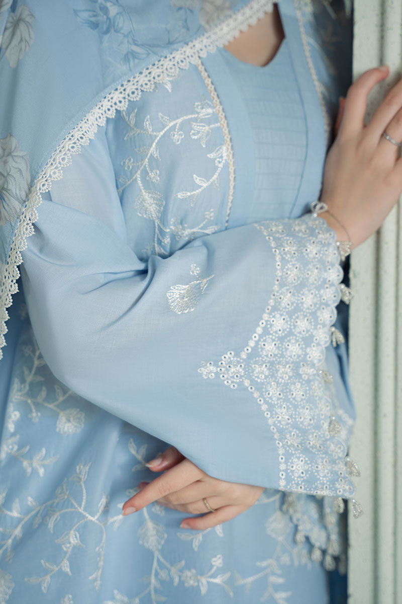 CROSS STITCH-3PC DHANAK EMBROIDERED SHIRT WITH COUTRAI PRINTED SHAWL AND TROUSER-14109