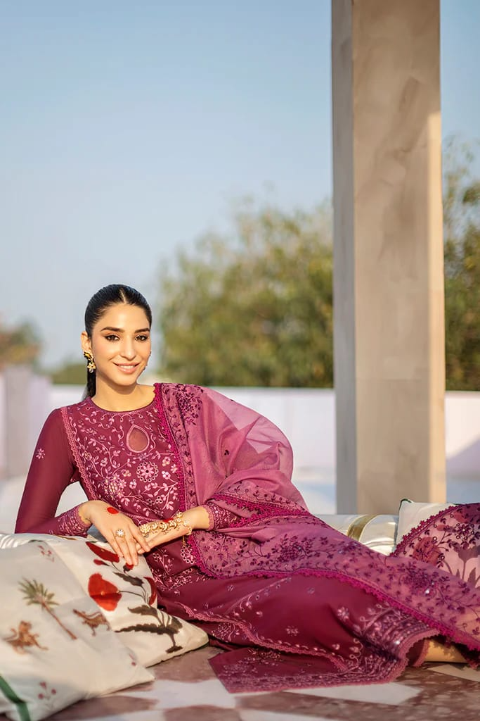 ASIM JOFA - 3PC UNSTITCHED LAWN HEAVY EMBROIDERED SHIRT WITH ORGANZA HEAVY EMBROIDERED DUPATTA - 3584