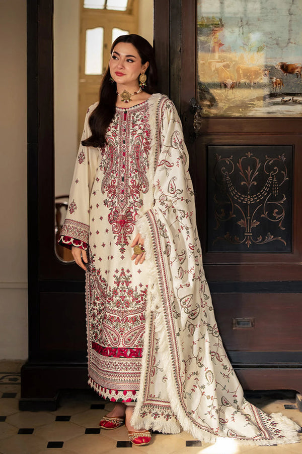 ASIM JOFA-3PC DHANAK SEQUENCE EMBROIDERED SHIRT WITH DHANAK EMBROIDERED SHAWL & DHANAK TOUSER-BIC- 14060