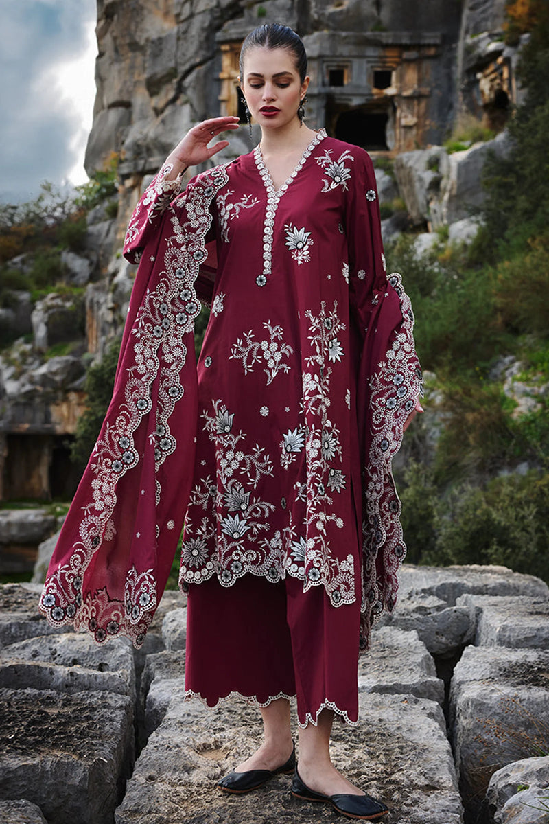 IMAGE-3PC DHANAK EMBROIDERED SHIRT WITH CHIFFON EMBROIDERED DUPATTA AND EMB TROUSER - 4113