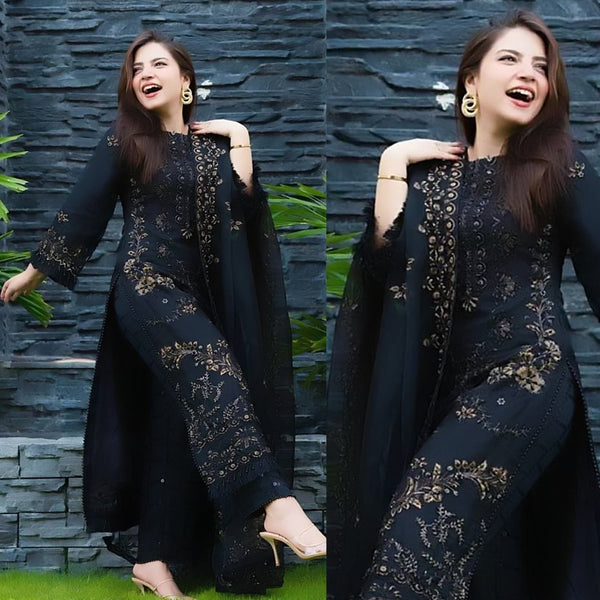 DANANEER - 3PC UNSTITCHED LAWN EMBROIDERED WITH MONARK EMBROIDERED DUPATTA & TROUSER-3601