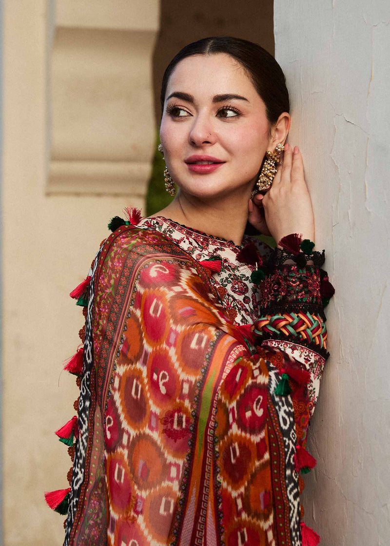 HUSSAIN REHAR Unstitched Luxury Dhanak 3PC Embroidered With Digital Printed Wool Shawl-177