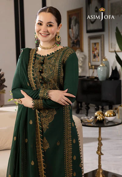 ASIM JOFA-3PC UNSTITCHED LAWN EMBROIDRED SHIRT WITH CHIFFON EMBROIDRED DUPATTA AND TROUSER-3609