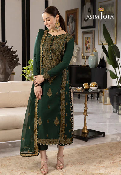 ASIM JOFA-3PC UNSTITCHED LAWN EMBROIDRED SHIRT WITH CHIFFON EMBROIDRED DUPATTA AND TROUSER-3609