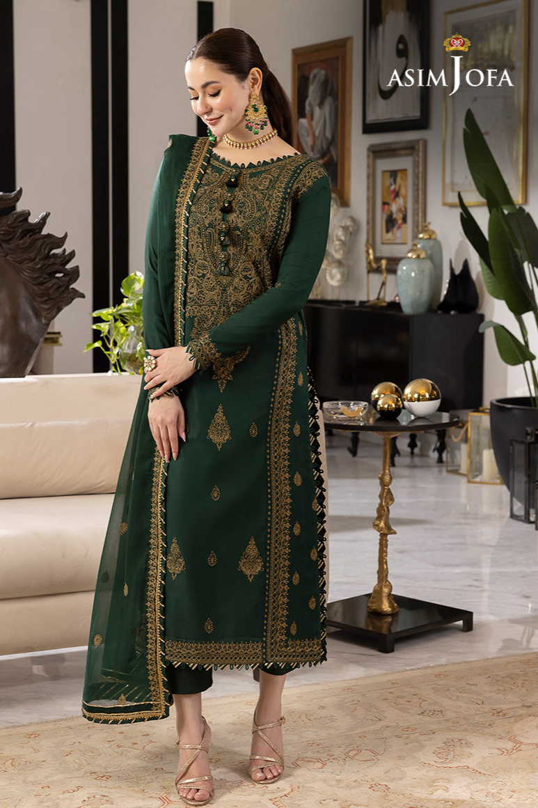 ASIM JOFA-3PC UNSTITCHED LAWN EMBROIDRED SHIRT WITH CHIFFON EMBROIDRED DUPATTA AND TROUSER-3609