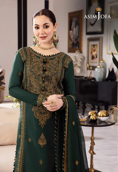 ASIM JOFA-3PC UNSTITCHED LAWN EMBROIDRED SHIRT WITH CHIFFON EMBROIDRED DUPATTA AND TROUSER-3609