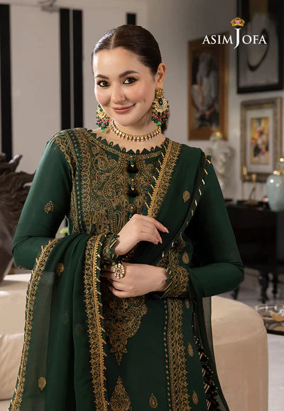 ASIM JOFA-3PC UNSTITCHED LAWN EMBROIDRED SHIRT WITH CHIFFON EMBROIDRED DUPATTA AND TROUSER-3609