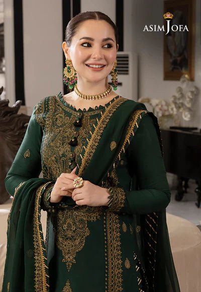 ASIM JOFA-3PC UNSTITCHED LAWN EMBROIDRED SHIRT WITH CHIFFON EMBROIDRED DUPATTA AND TROUSER-3609