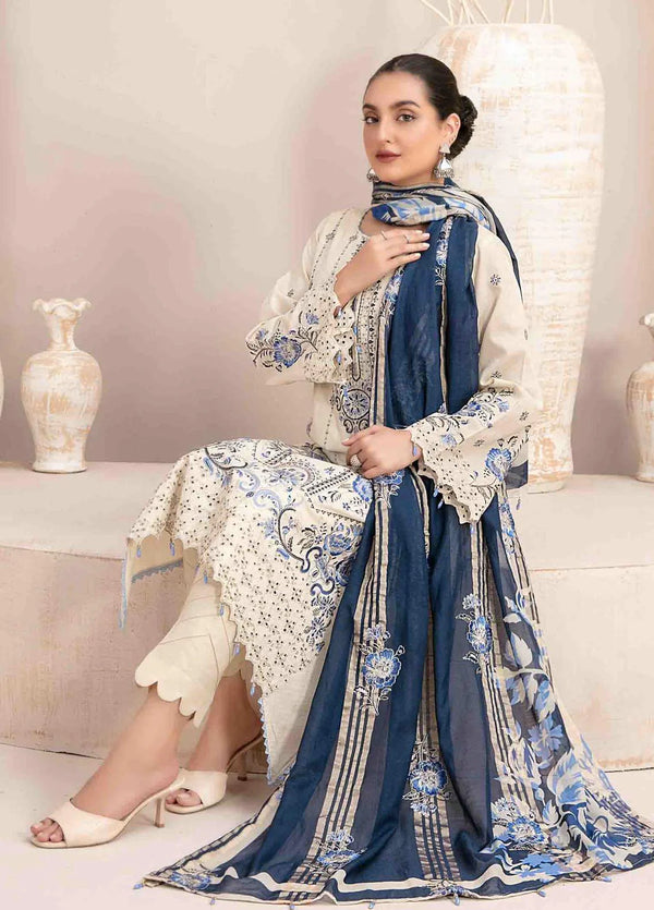 Maherooh - Dhanak-3PC Embroidered Shirt with Digital Printed Wool Shawl - NK 438