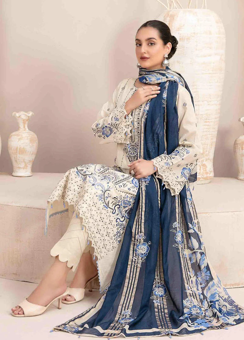 Maherooh - Dhanak-3PC Embroidered Shirt with Digital Printed Wool Shawl - NK 438