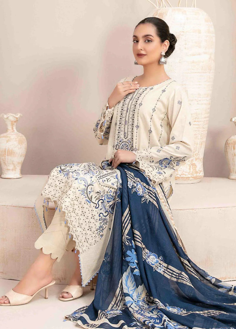 Maherooh - Dhanak-3PC Embroidered Shirt with Digital Printed Wool Shawl - NK 438