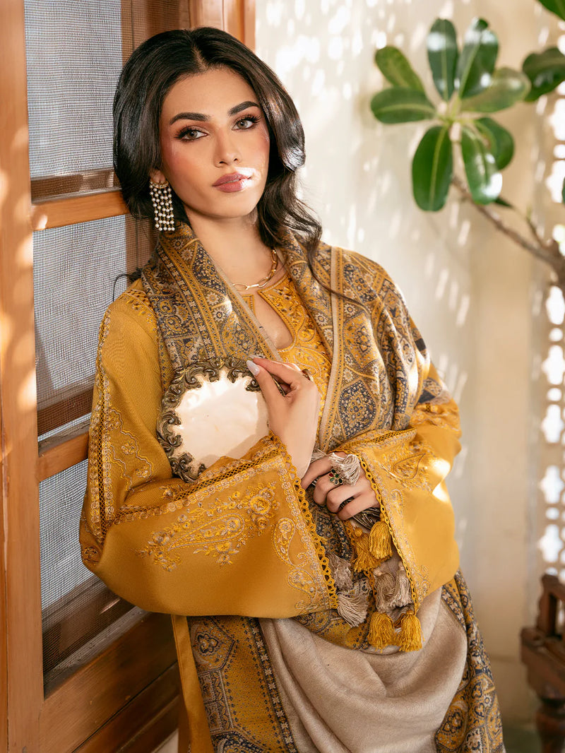 IZEL-3PC DHANAK EMBROIDERED SHIRT WITH COURTRAI PRINTED SHAWL & TROUSER-BIC-14372