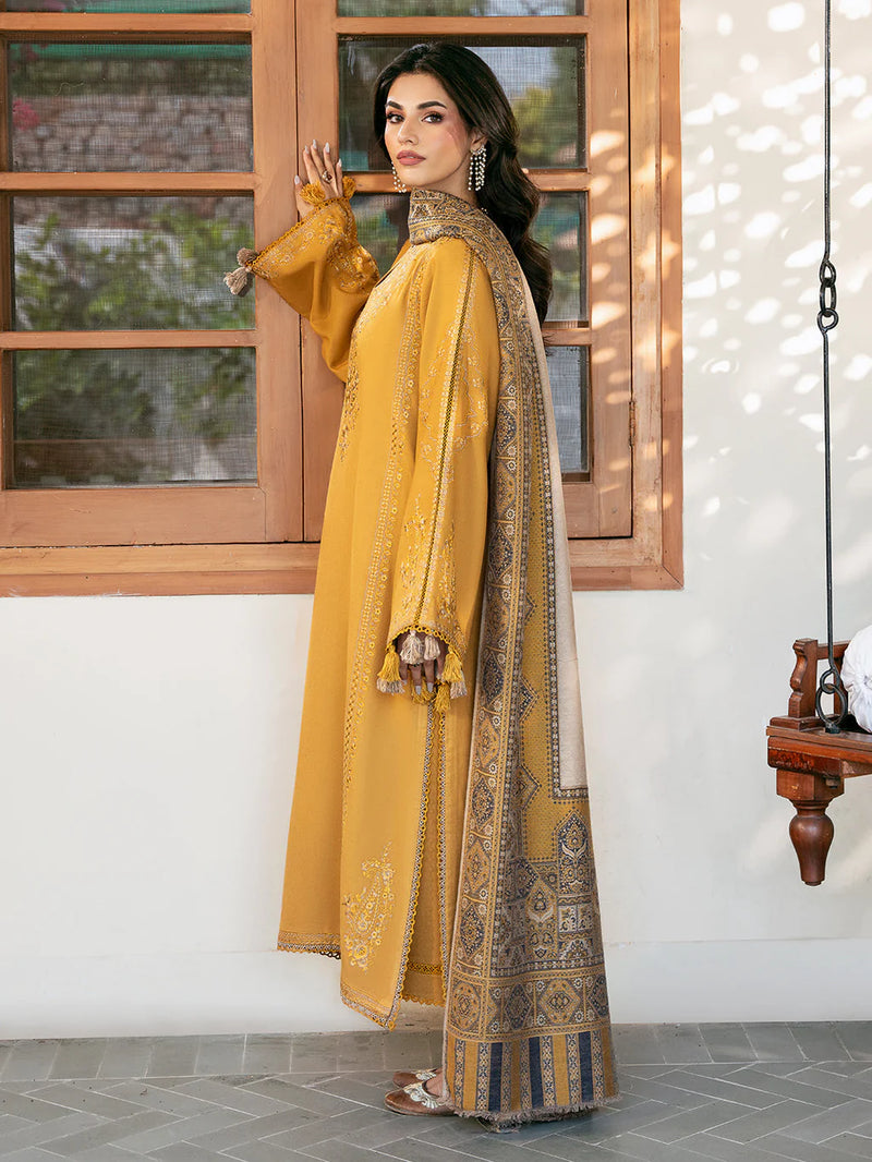IZEL-3PC DHANAK EMBROIDERED SHIRT WITH COURTRAI PRINTED SHAWL & TROUSER-BIC-14372