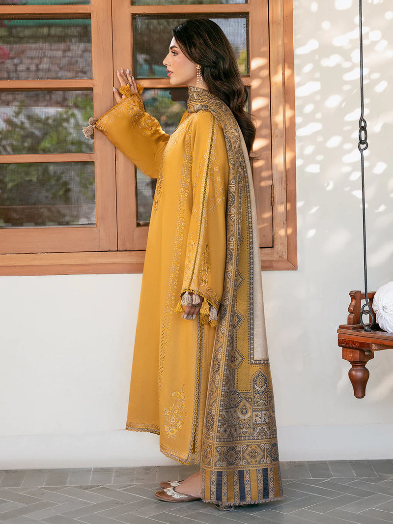 IZEL-3PC DHANAK EMBROIDERED SHIRT WITH COURTRAI PRINTED SHAWL & TROUSER-BIC-14372