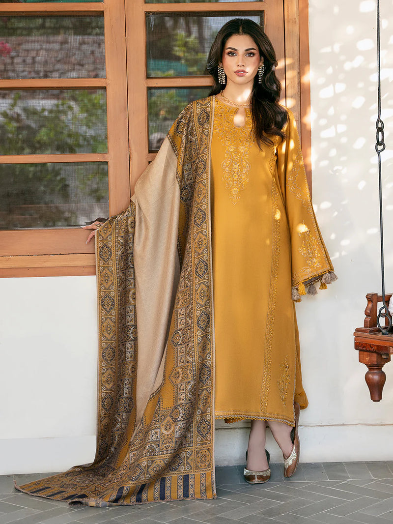 IZEL-3PC DHANAK EMBROIDERED SHIRT WITH COURTRAI PRINTED SHAWL & TROUSER-BIC-14372