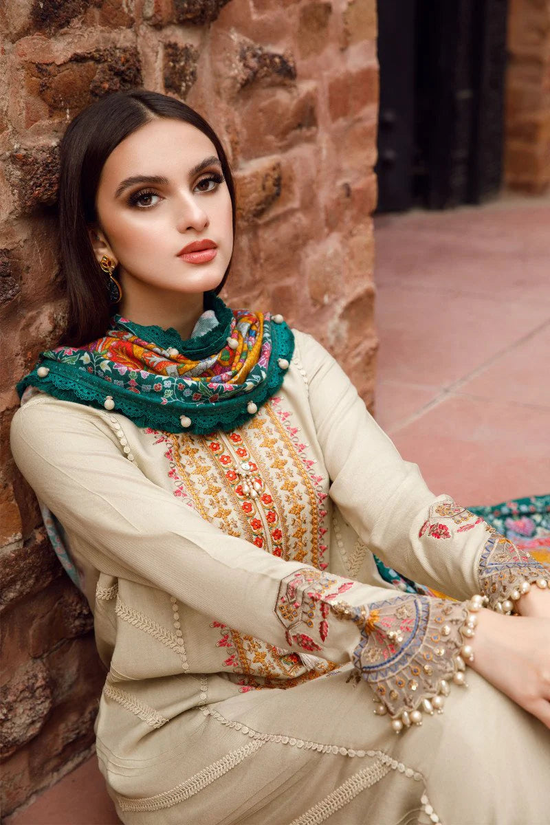 MARIA B - 3PC DHANAK EMBROIDERED SHIRT WITH PRINT SHAWL - 4076