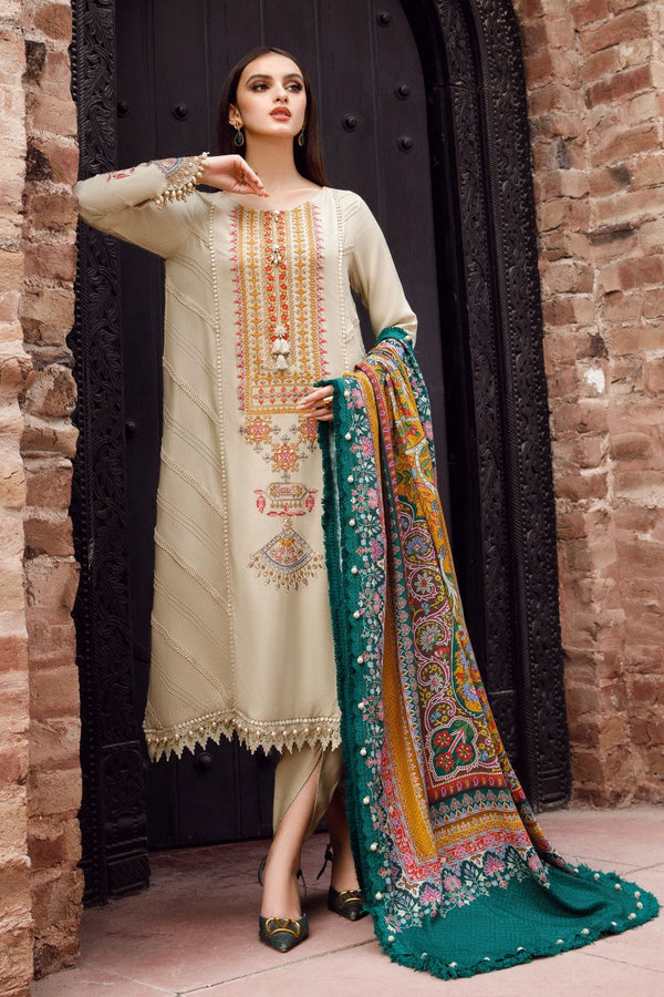 MARIA B - 3PC DHANAK EMBROIDERED SHIRT WITH PRINT SHAWL - 4076