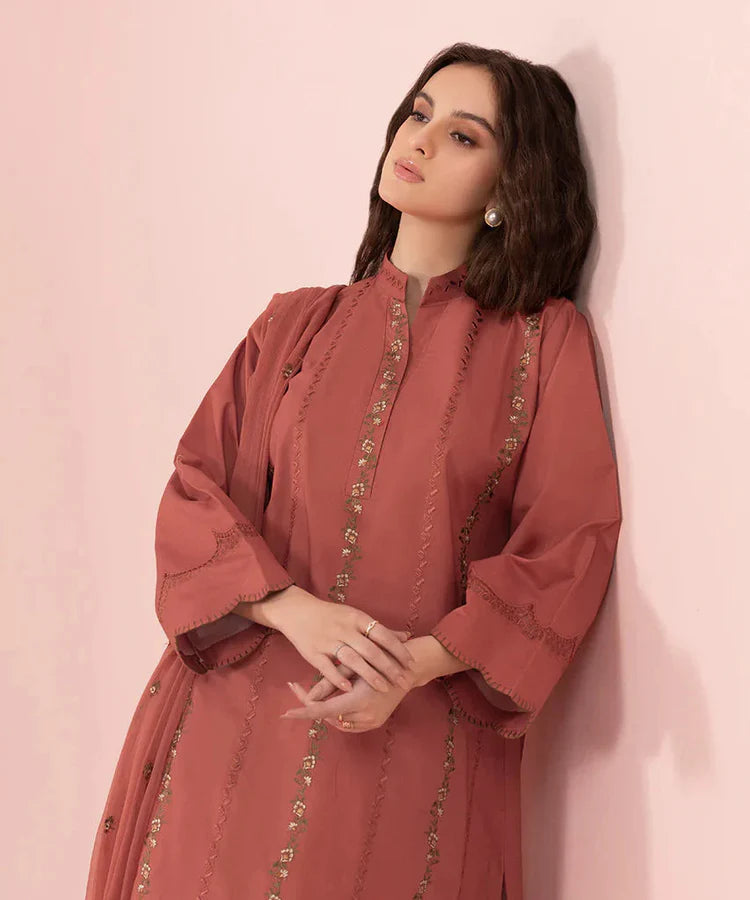 SAPPHIRE-3PC DHANAK EMBROIDERED SHIRT WITH BAMBER CHIFFON EMBROIDERED DUPATTA-BIC-14131